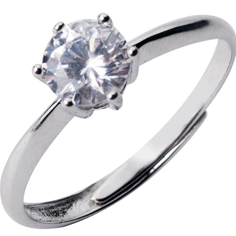 Women's Simple Single Diamond Opening Sweet Six Claw Rings