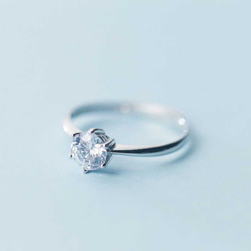 Women's Simple Single Diamond Opening Sweet Six Claw Rings