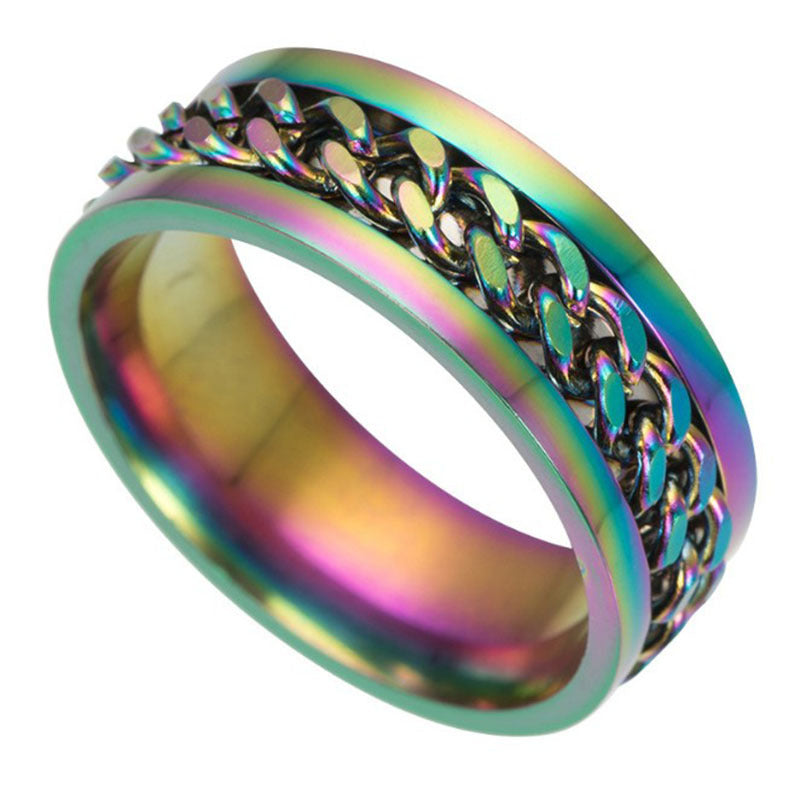 Men's Stainless Steel Rotating Decompression Chain Titanium Cool Rings