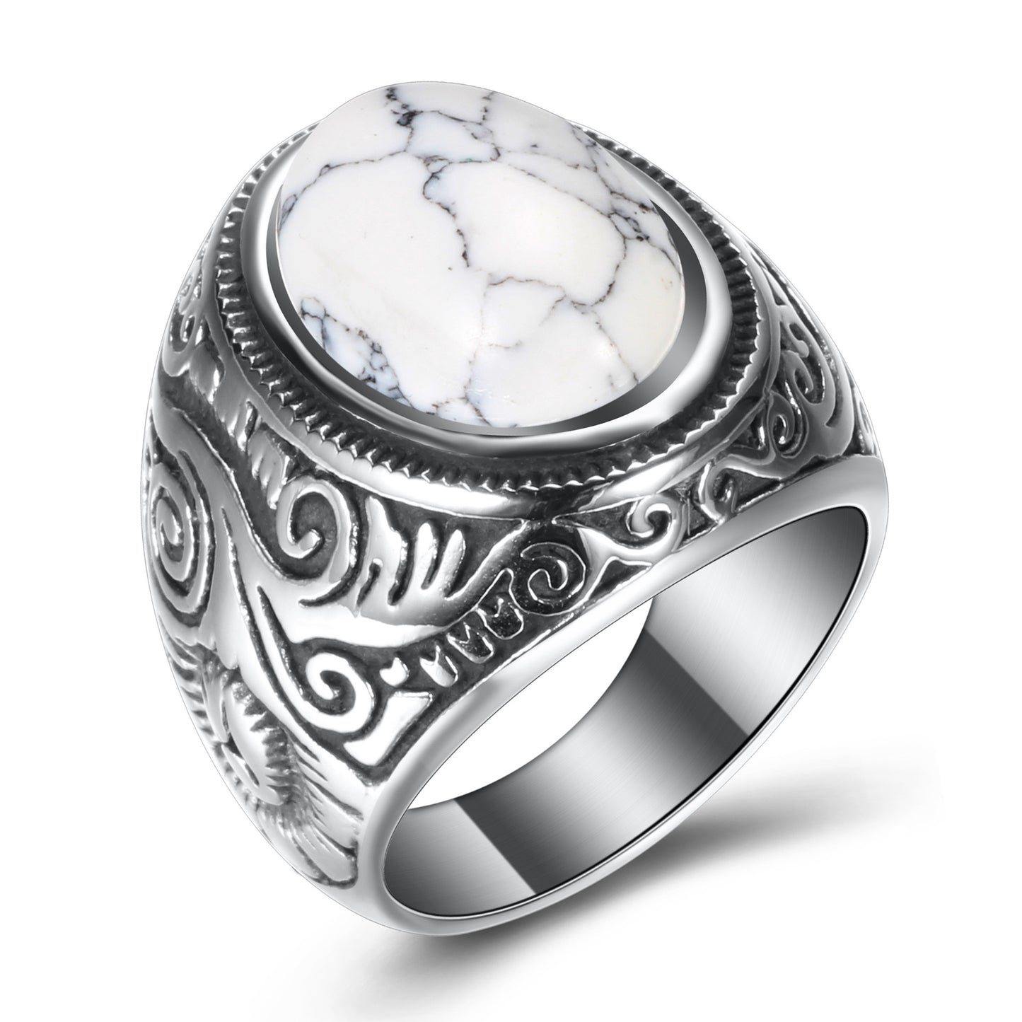 Stainless Steel Personality Retro Turquoise Crack Rings