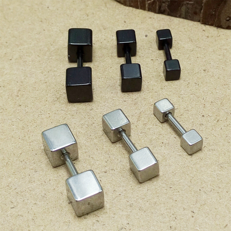 Men's Fashion Korean Style Cube Titanium Steel Ear Earrings