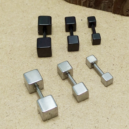 Men's Fashion Korean Style Cube Titanium Steel Ear Earrings