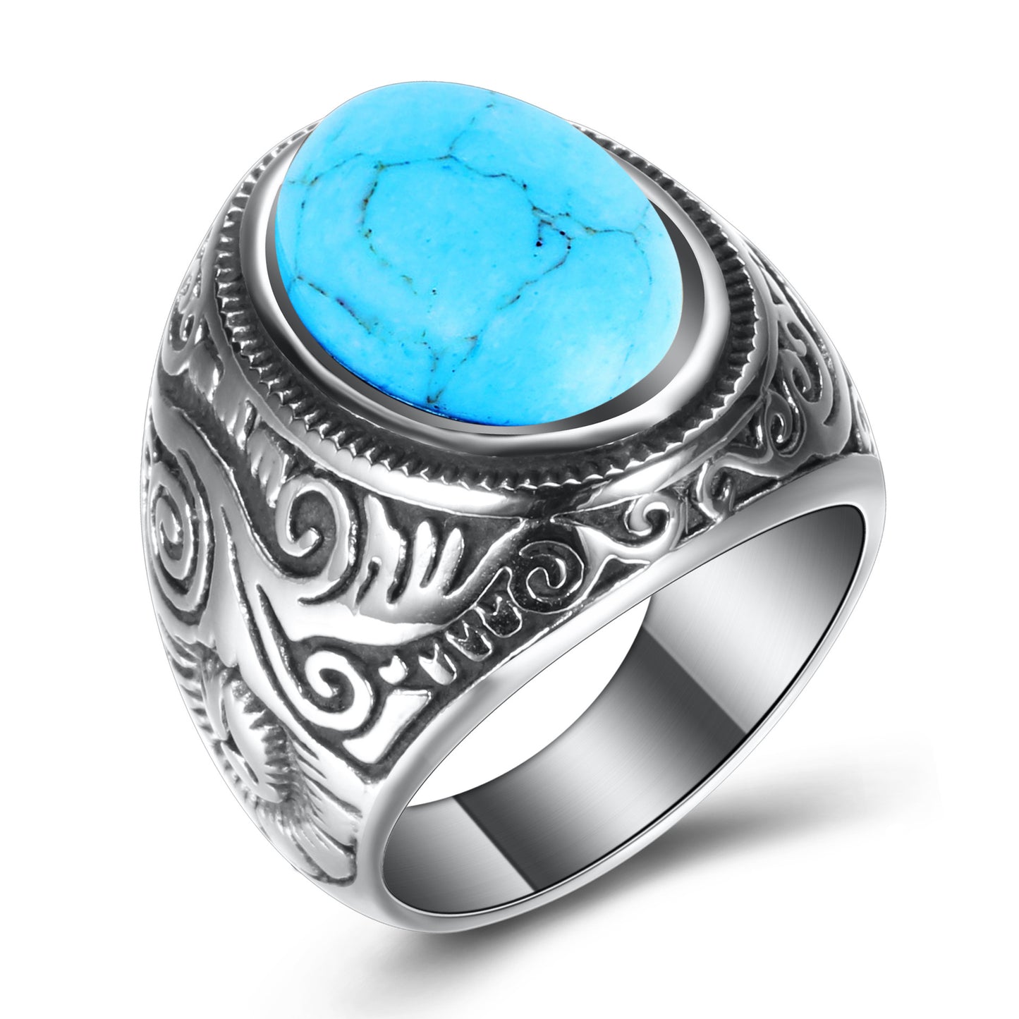 Stainless Steel Personality Retro Turquoise Crack Rings