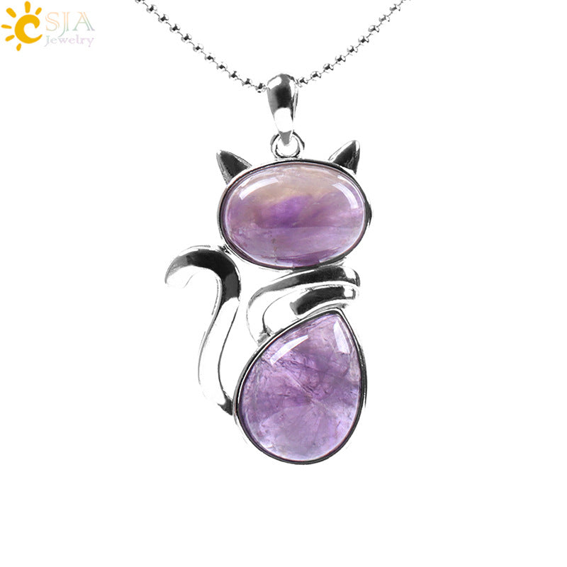 Women's Stone Animal Ornament Cute Kitty Agate With Necklaces
