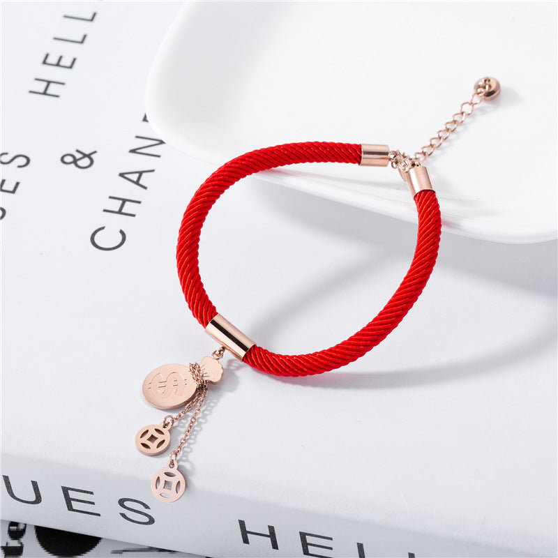 Women's Rose Plated Gold Money Bag Hand Bracelets