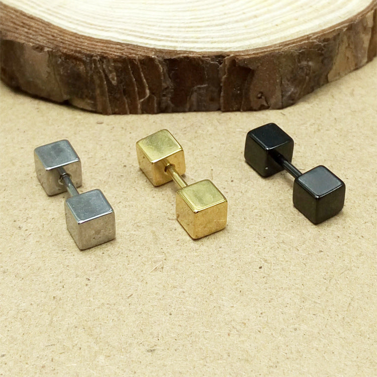 Men's Fashion Korean Style Cube Titanium Steel Ear Earrings