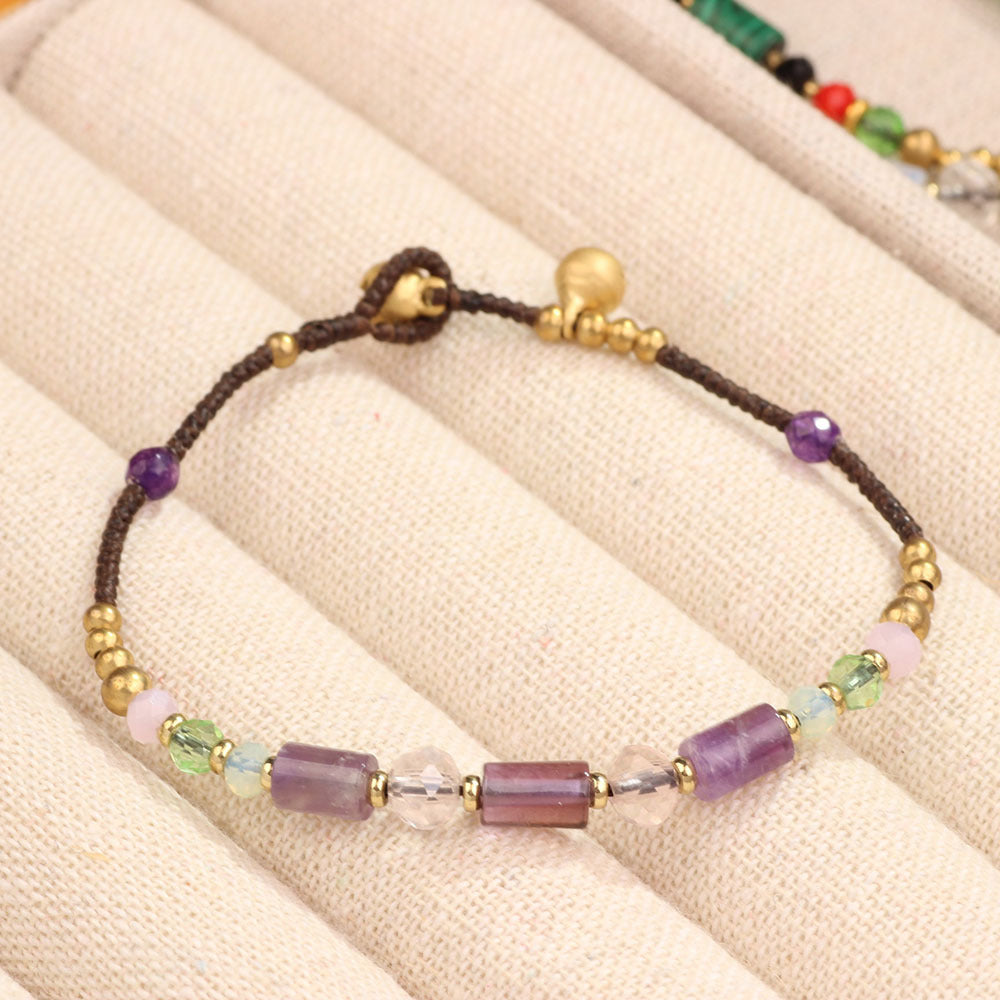 Women's Style Natural Malachite Amethyst Artistic Vintage Weave Carrying Bracelets