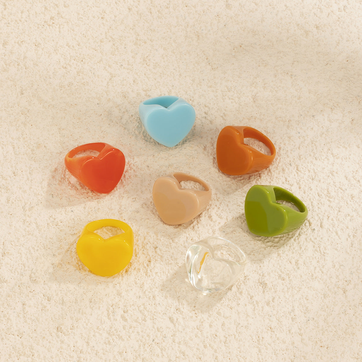 Women's Fashion Minimalist Candy Color Heart Shaped Vacation Style Rings