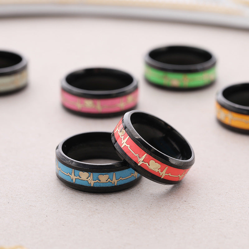 Stainless Steel Ornament Dragon Scale Luminous Ecg Couple Rings