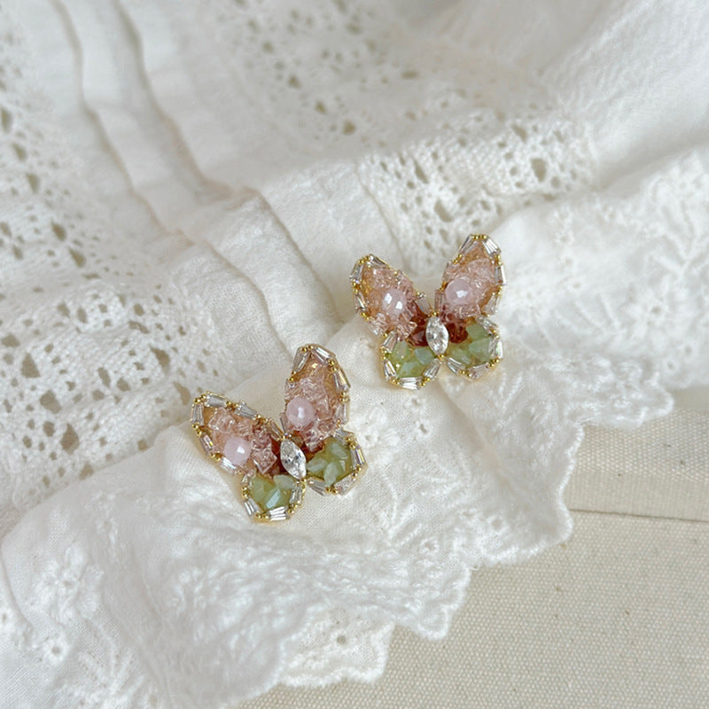 Women's Real Gold Electroplated Sier Needle Gradient Artificial Crystal Earrings