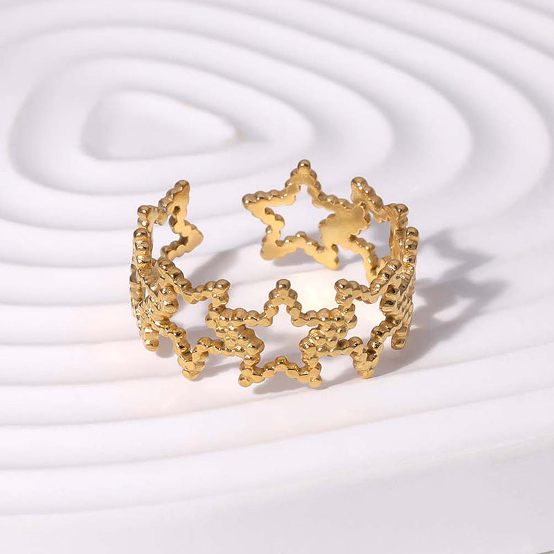 Five-pointed Star Titanium Steel Female Gold-plated Rings