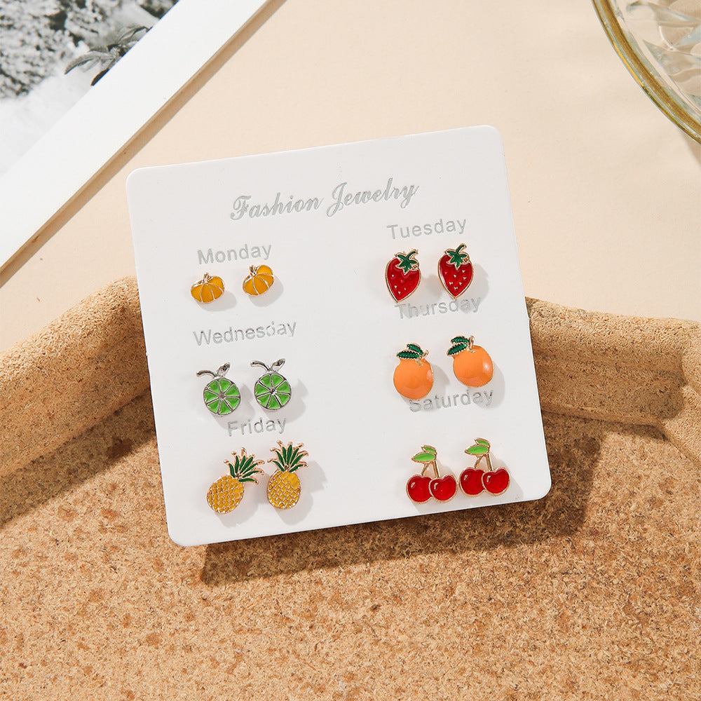 Fruit Week Suit Sweet Cute Small Earrings