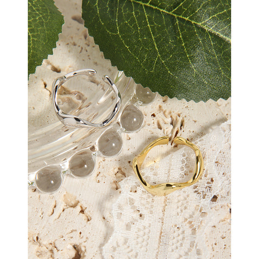 Special Interest Light Luxury Design Personality Irregular Flowing Sterling Rings