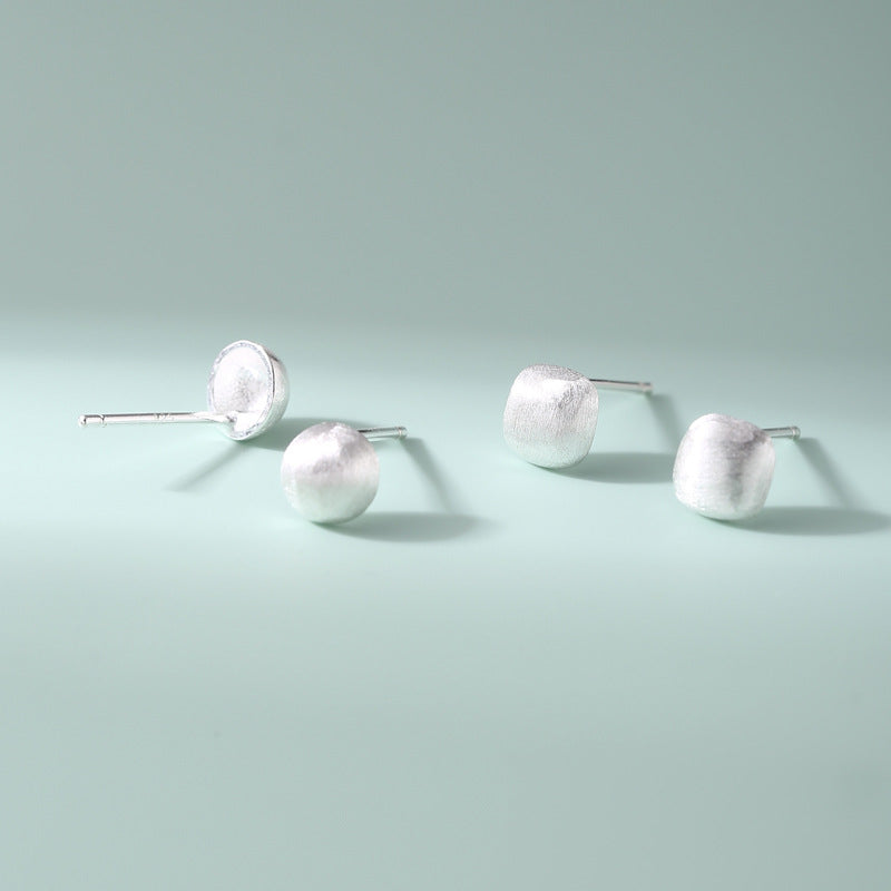 Women's Sier Frosted Brushed Ball Square For Korean Earrings
