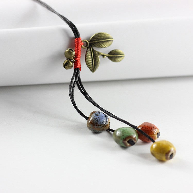 Women's Woven Ceramic High Temperature Flower Glaze Clavicle Chain Sweater Necklaces