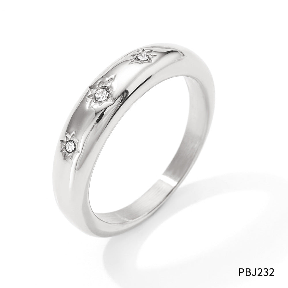 Women's Steel Eight Awn Star Super Shiny Rings