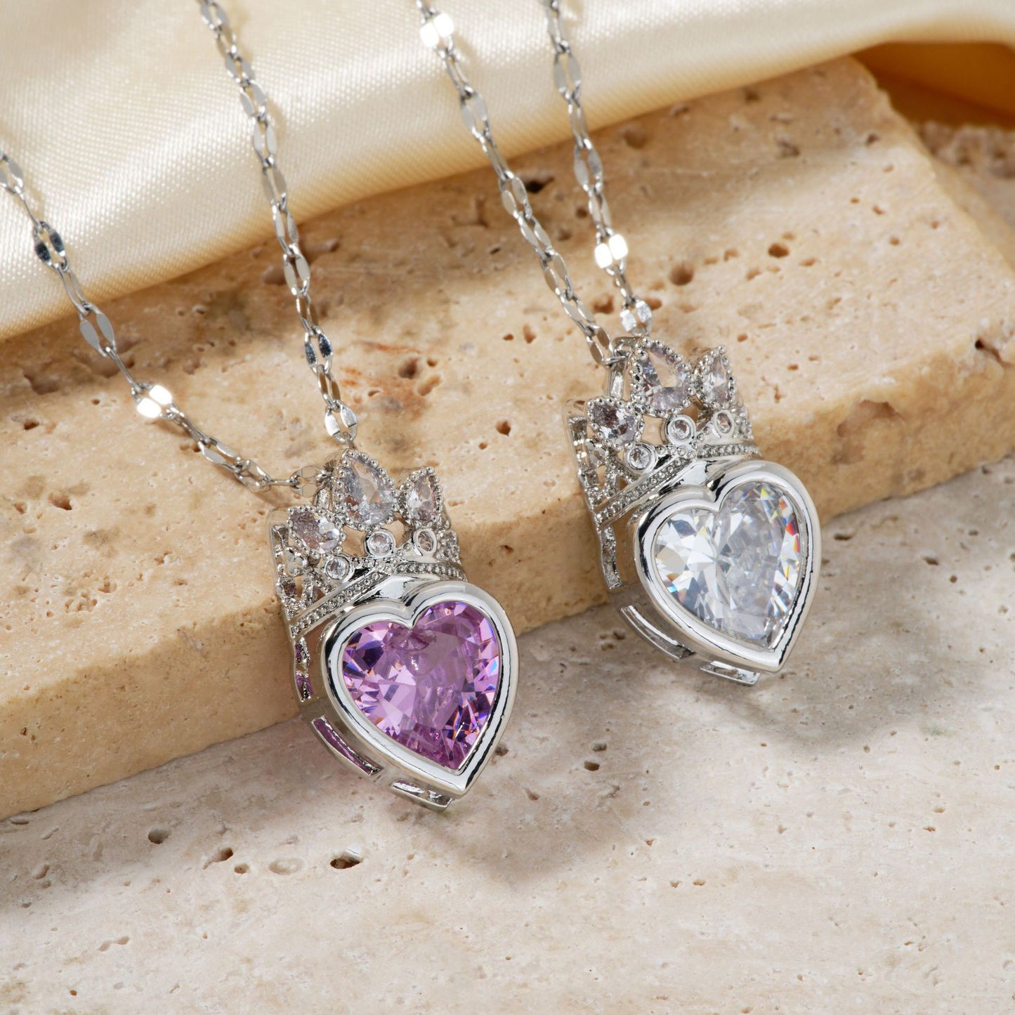 Exquisite Crown Heart Shape Copper Inlaid Necklaces