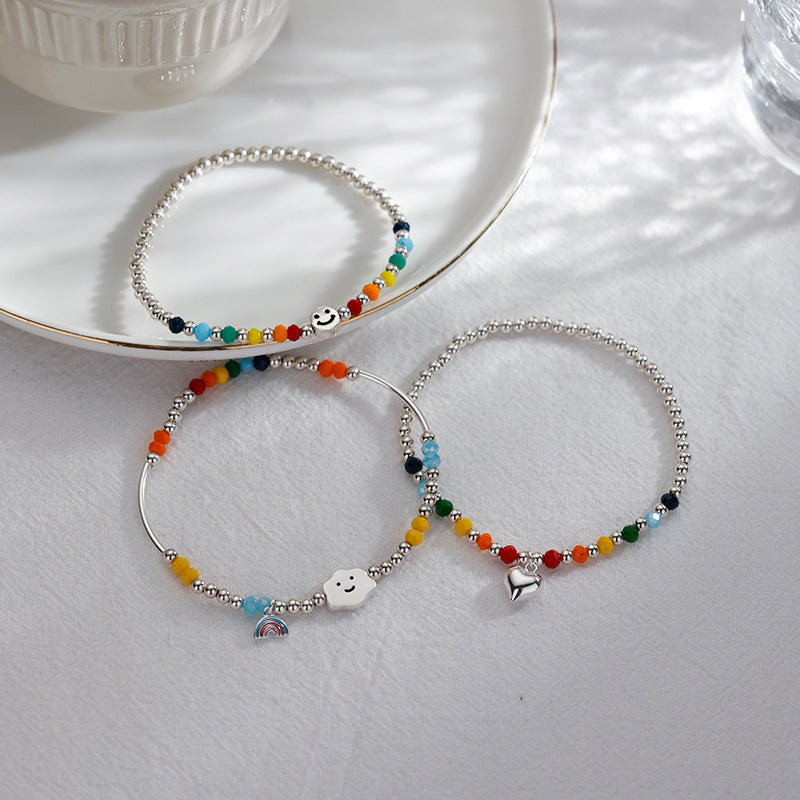 Sterling Sier Rainbow Female Summer Smiley Bracelets