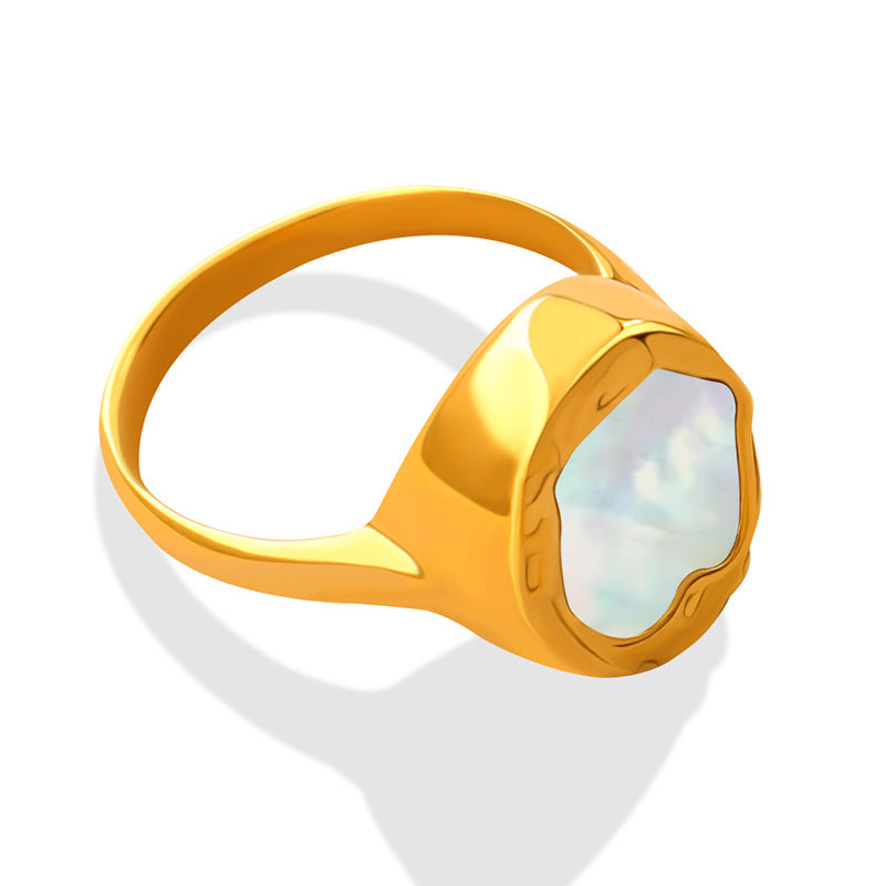 Women's Cute Titanium Steel Gold-plated Accessories Design White Rings