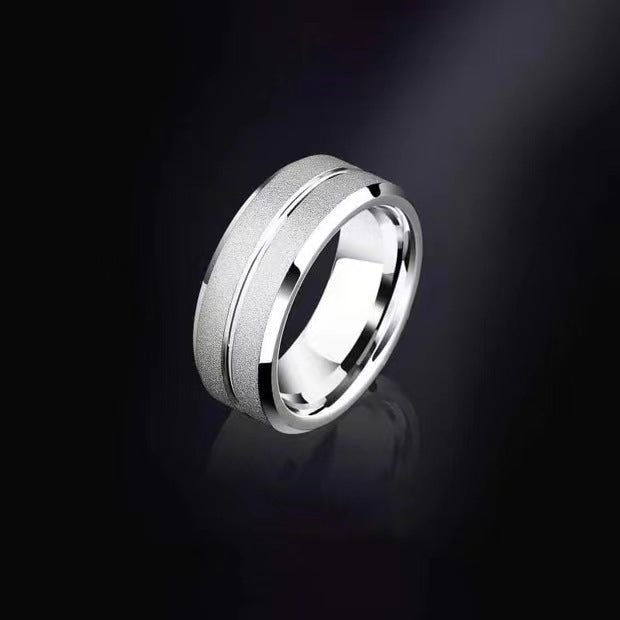Women's & Men's Jewelry Stainless Steel Grinding Pearl Sand Simple Rings