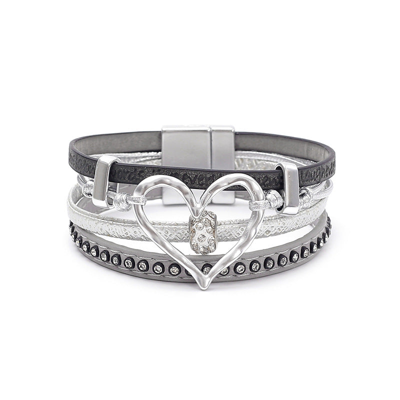 Women's Simple Big Love Leather Brace Lace Bracelets