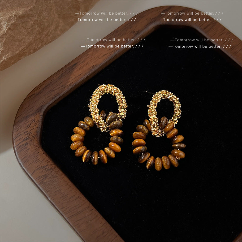 Women's Tigereye Niche Handmade French Entry Lux Earrings