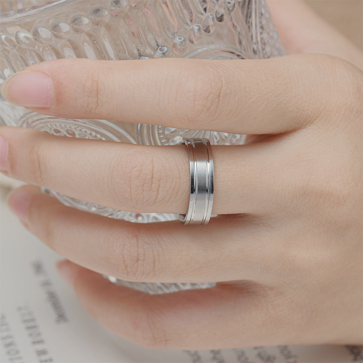 Women's & Men's Ornament Titanium Steel Simple Plain Couple Rings