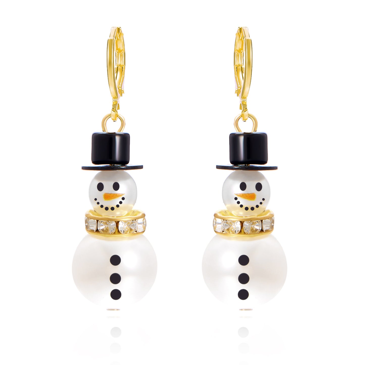 Women's Christmas Fashion Diamond Snowflake Pearl Hat Earrings
