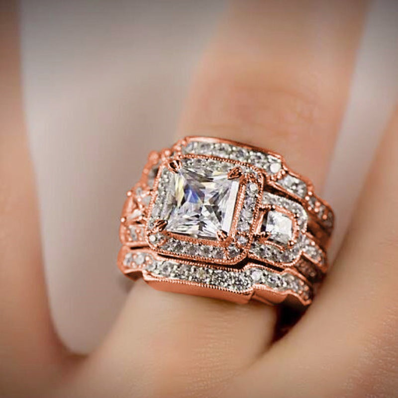 Simulation Three-in-one Super Flash Female Square Rings