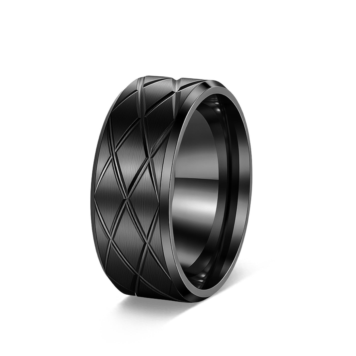 Diamond Plaid Line Frosted Couple Titanium Rings