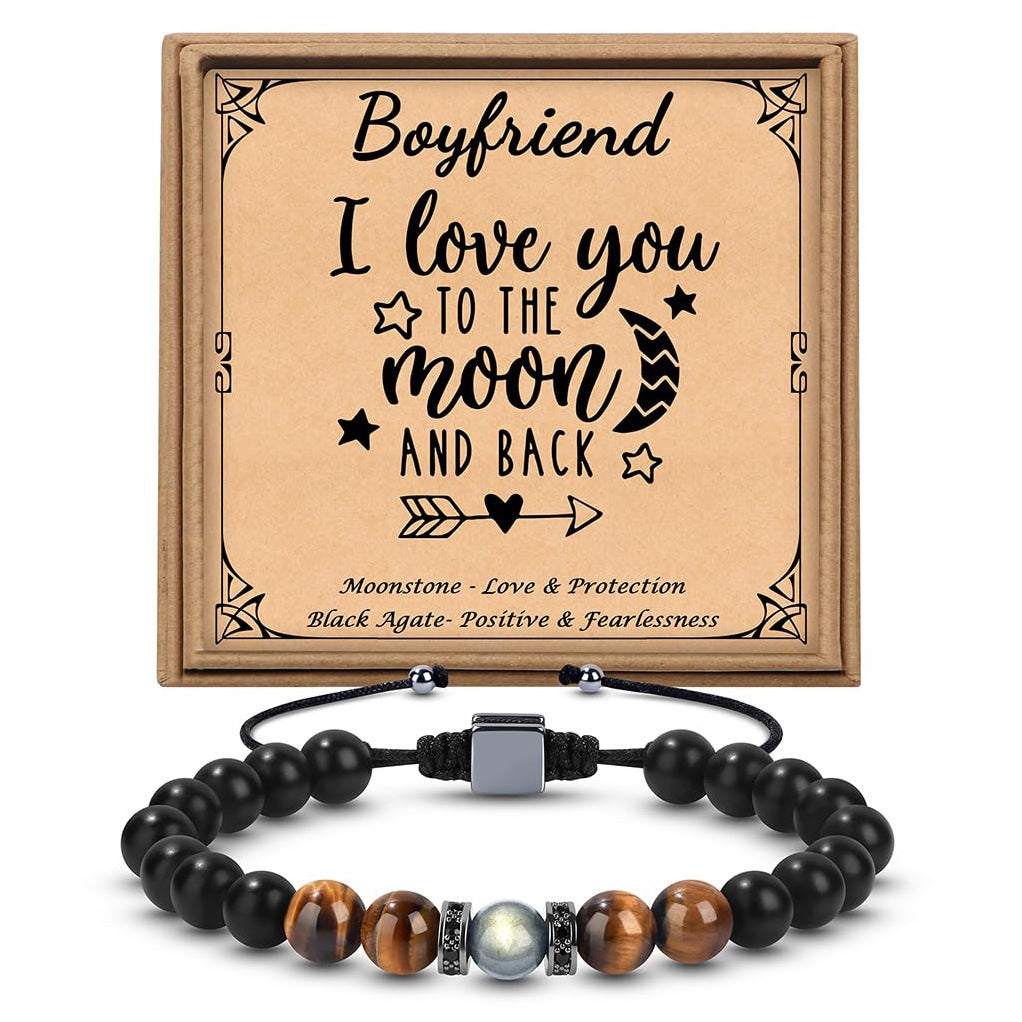 Men's Polish Bead Tigereye Stainless Steel Tail Bracelets