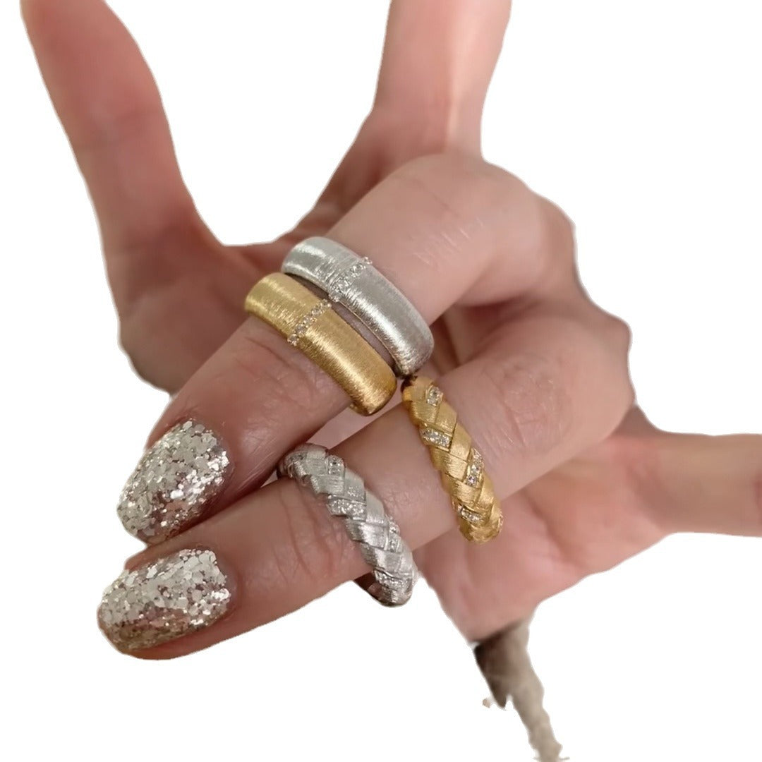 Women's Niche Retro Woven Wheat Simple Twist Rings