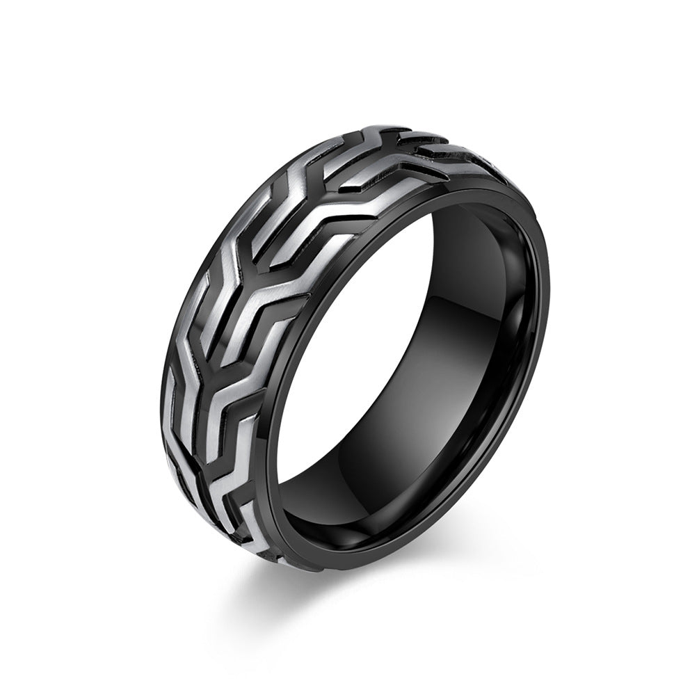 Men's Creative Embossed Tire Pattern Personality Fashion Rings