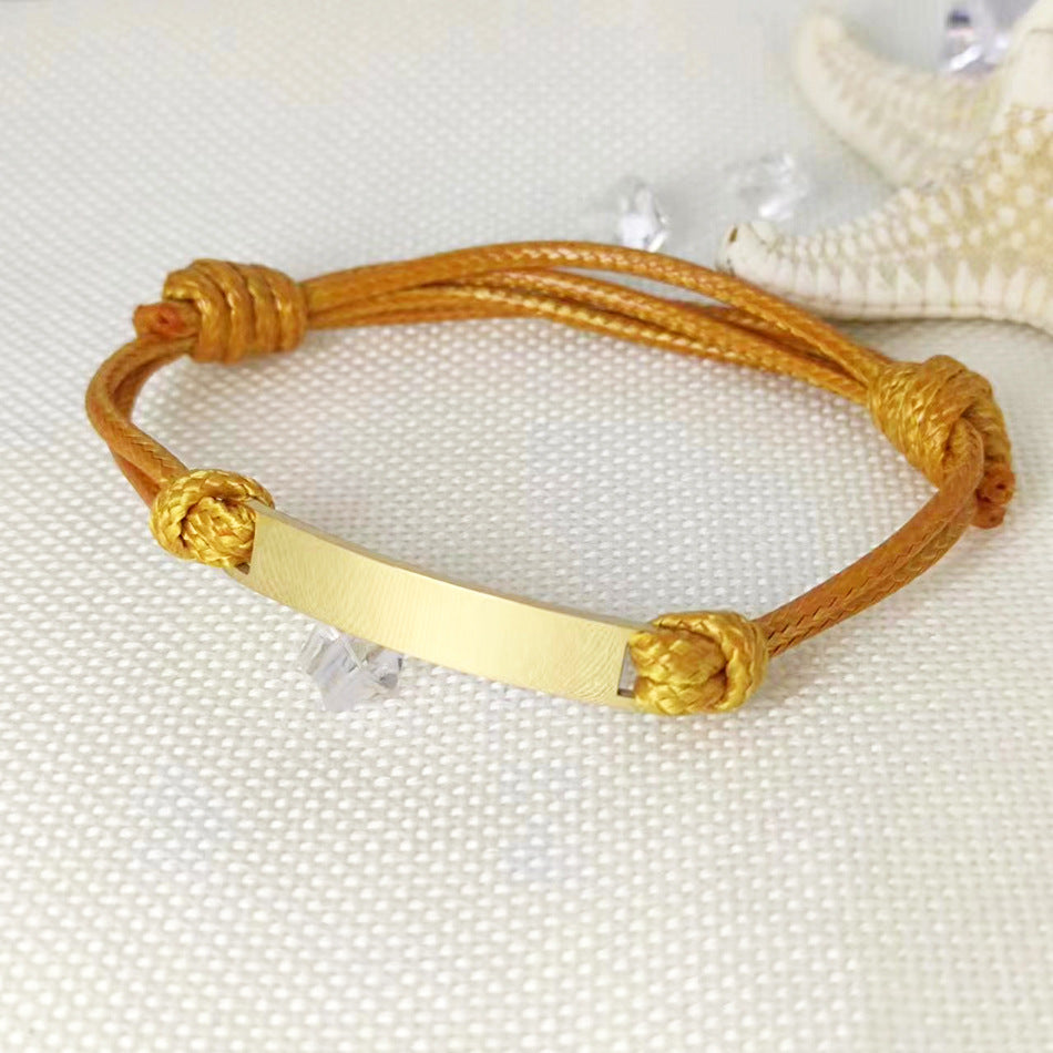 Polished Titanium Steel Curved Piece Leather Rope Bracelets