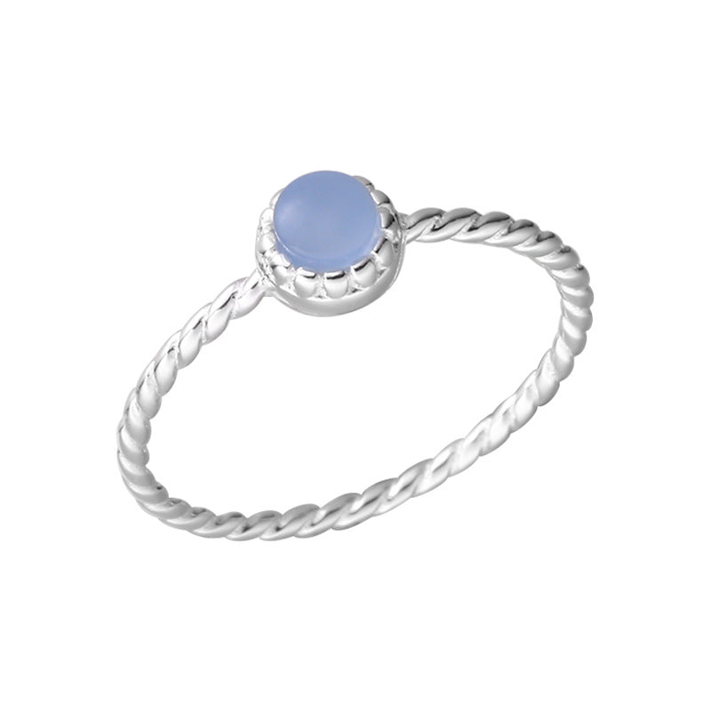 Women's Sier Twist Weave Round Crystal Small Personalized Cold Style Rings
