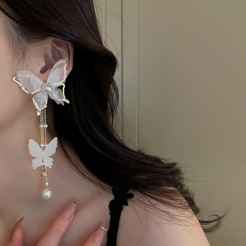 Korean Style Tassel Rhinestone Pearl Ear Hook Earrings