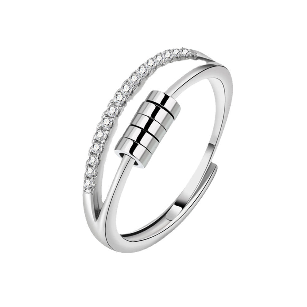 Women's Distressed Thai Sier Anxiety Three-ring Smart Index Rings