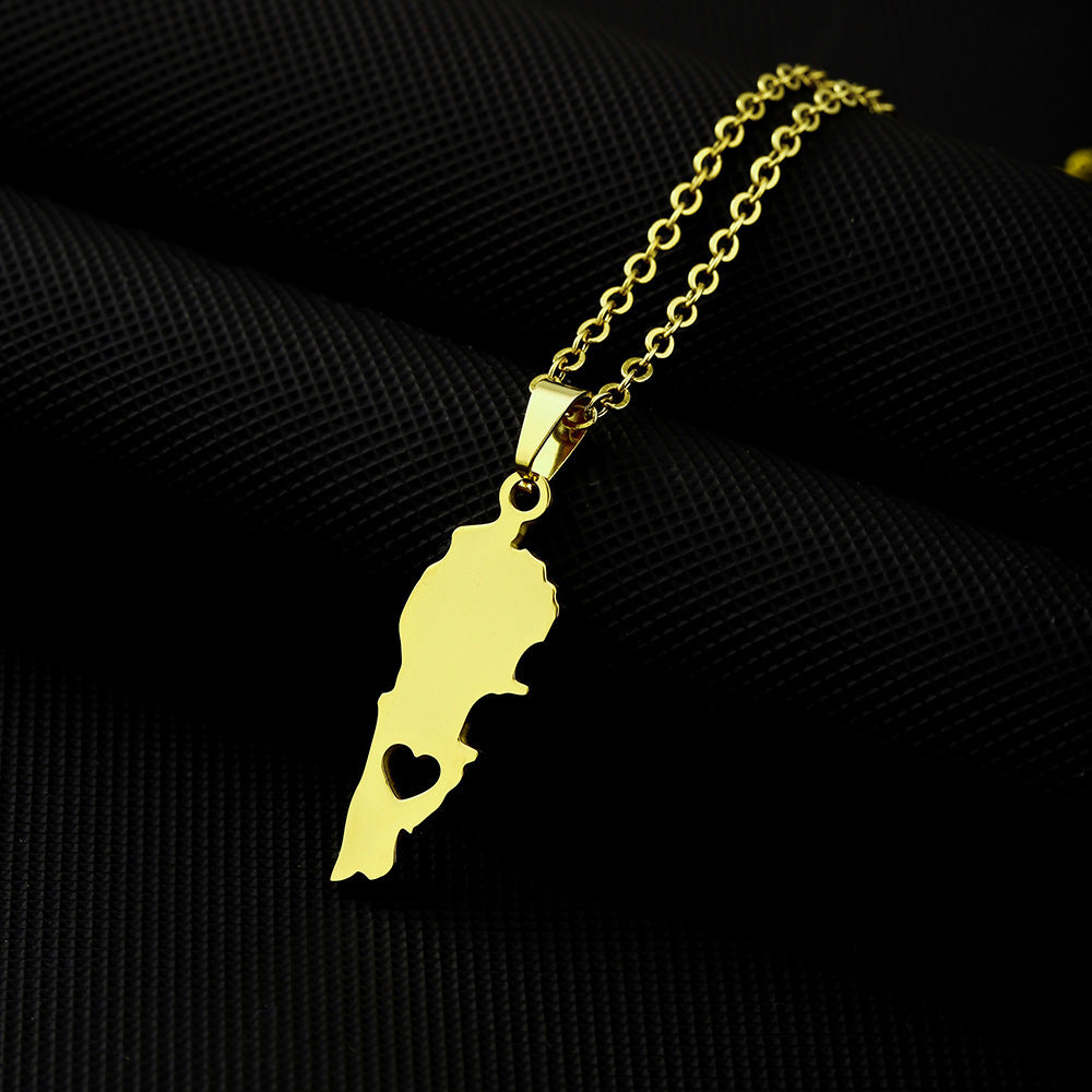 Women's & Men's Oil Dripping Map Stainless Steel Couple Necklaces