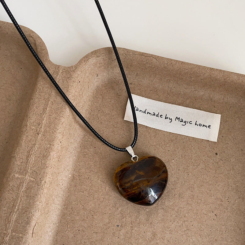 Women's Stone Love Black Rope Simple Minority Necklaces