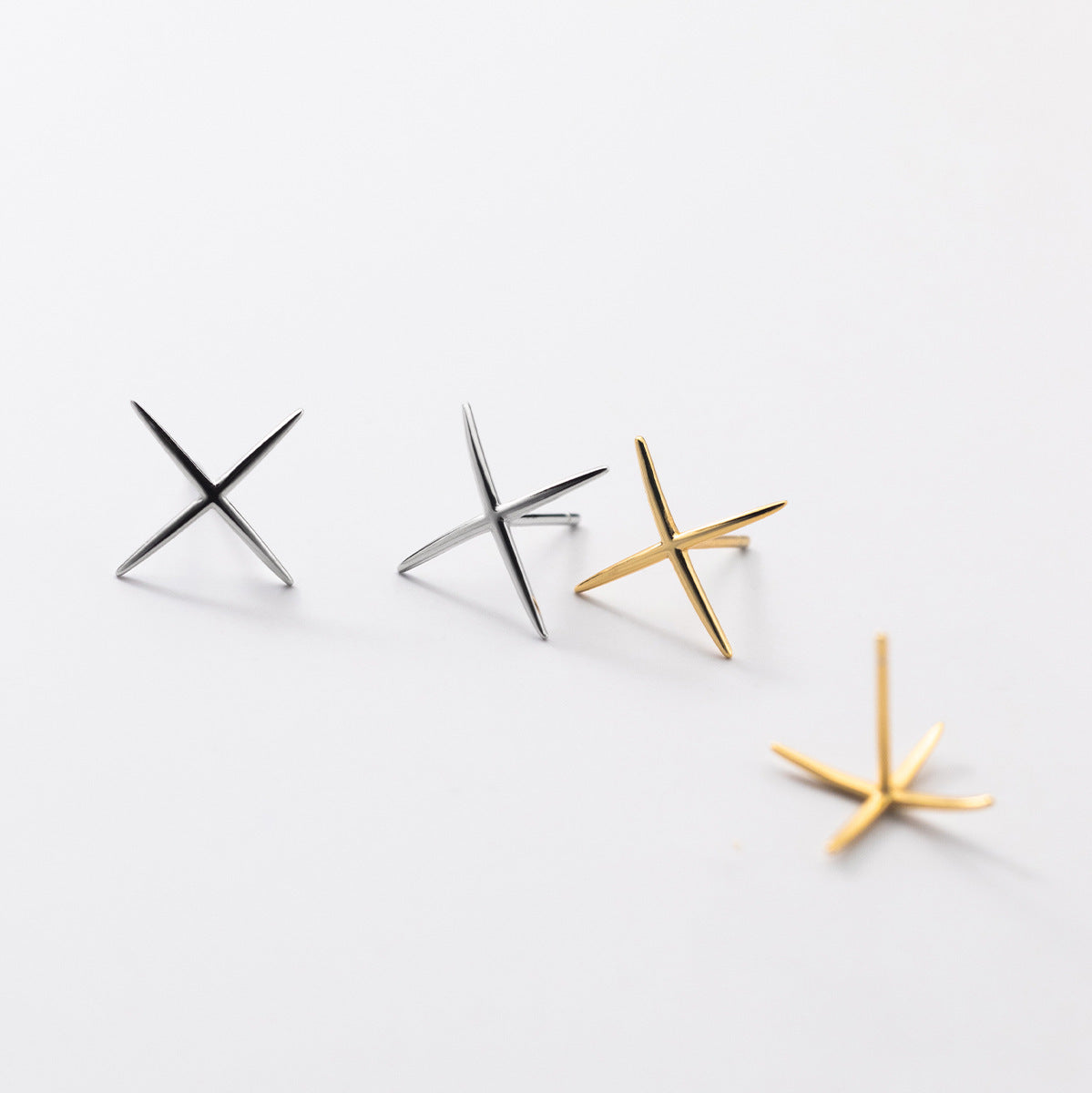Women's Sier Glossy Line X-shaped Cross Simple Elegant Earrings