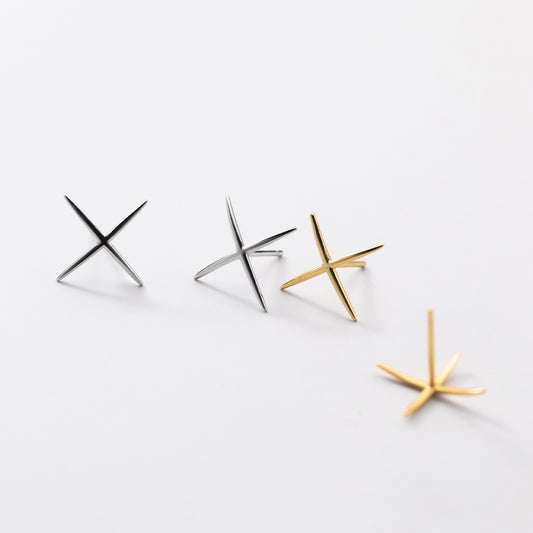Women's Sier Glossy Line X-shaped Cross Simple Elegant Earrings