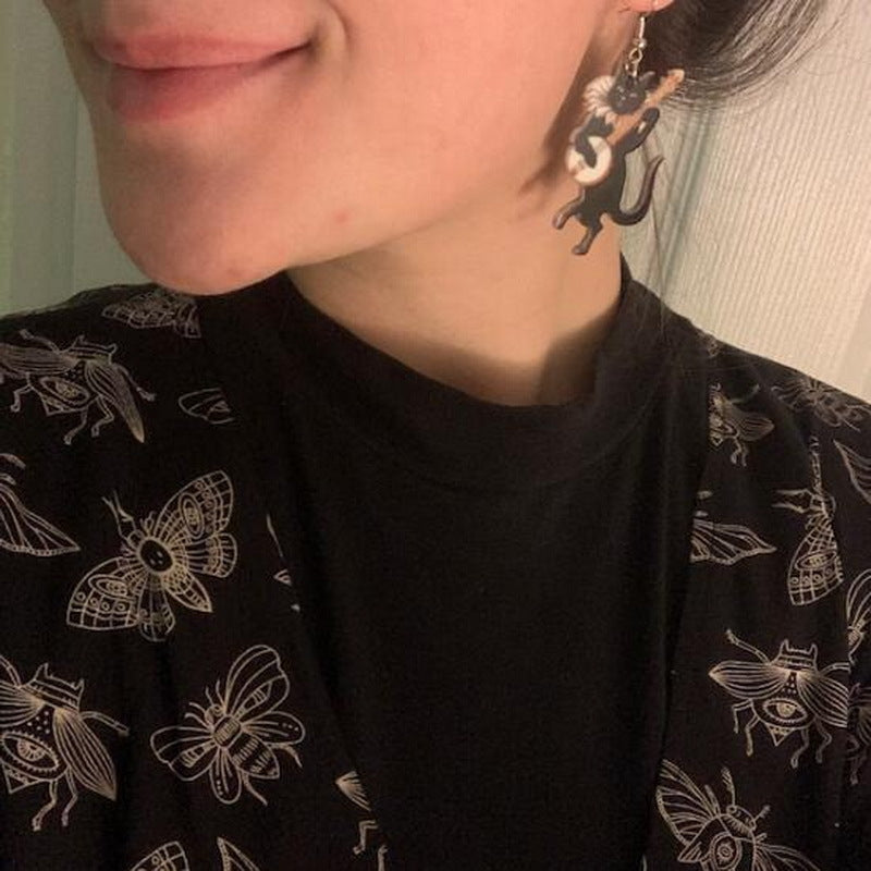 Piano Guitar Black Cat Ballet Dance Earrings