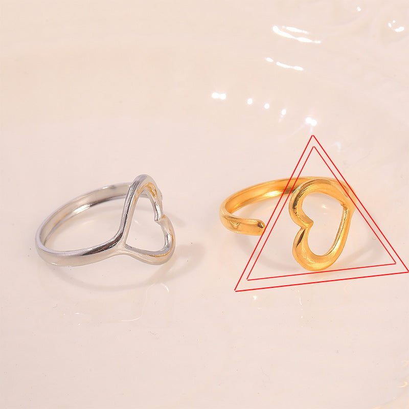 Steel Gold-plated Love Heart Flowers Glossy Rings