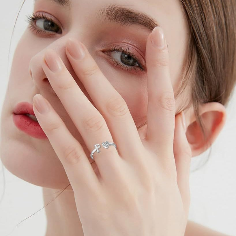 Name First Letters Stackable Zircon Adjustable Rings