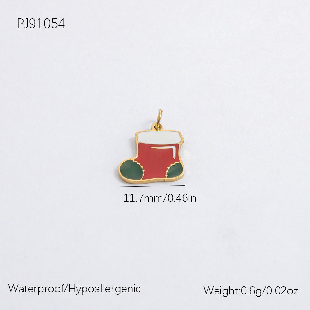 Gold Stainless Steel Christmas Elderly Snowman Necklaces