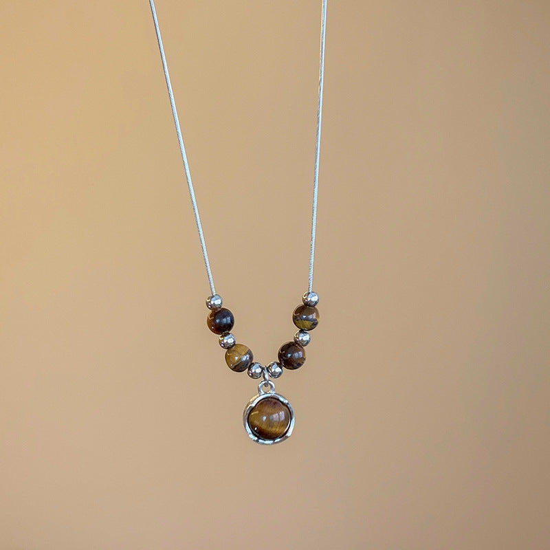 Women's Tiger Eye Chinese Style Twin Niche Graceful Clavicle Necklaces