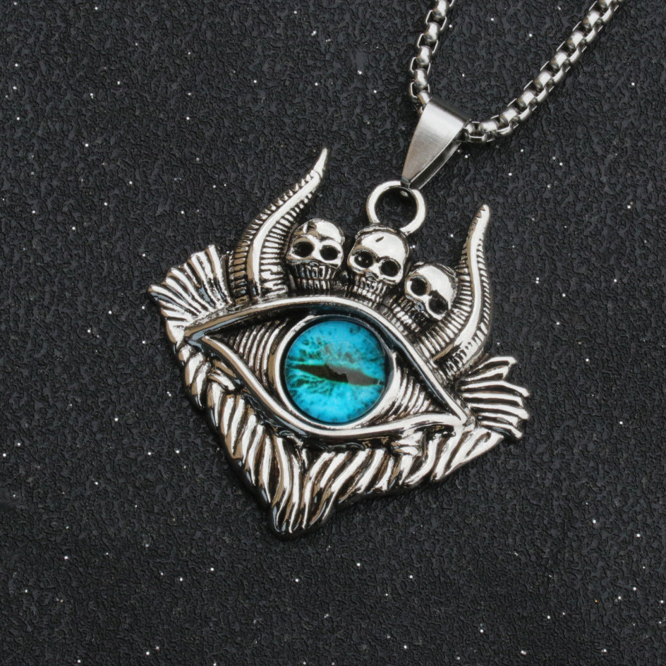 Men's Ornament Personality Retro Punk Spaceship Blue Eyes Necklaces