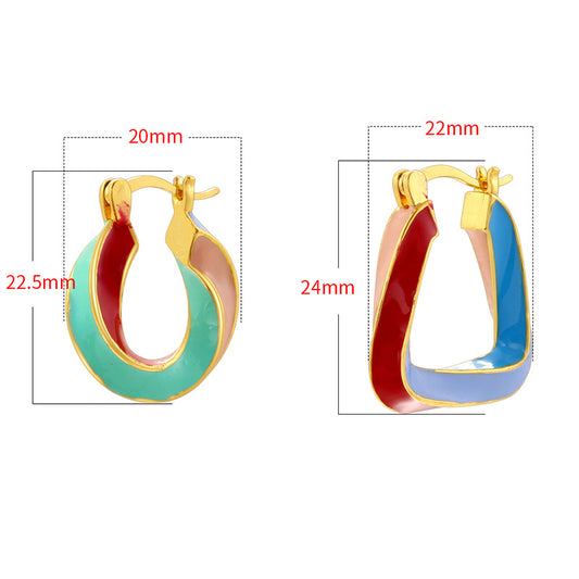 Colorful Oil Twisted Hoop Female Temperament Earrings