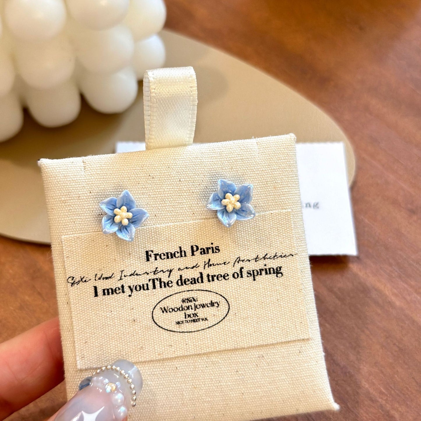 Blue Fresh Resin Small Flower Ear Sweet Cute Sier Earrings