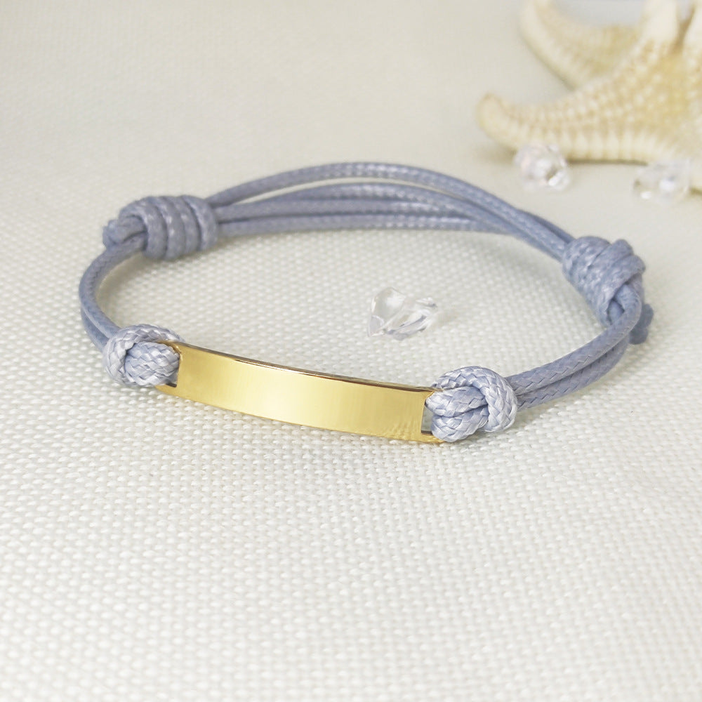 Polished Titanium Steel Curved Piece Leather Rope Bracelets